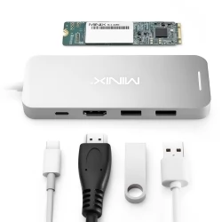MINIX NEO S2 SSD USB-C Multiport-HUB mit 240GB SSD Typ-C zu HDMI und USB3.0  - Silber