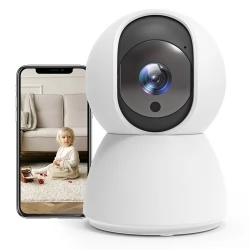 TALLPOWER C23 Indoor Surveillance Camera, Ultra HD 2K, 2.4GHz WiFi, Night Vision, Auto Tracking Infrared LED, 360° Pan & Tilt