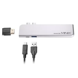 MINIX SD4 GR 480GB SSD Dual 4K@60Hz Ausgang, USB3.0, PD & Daten bis zu 5Gbps, Thunderbolt 3 - Silber