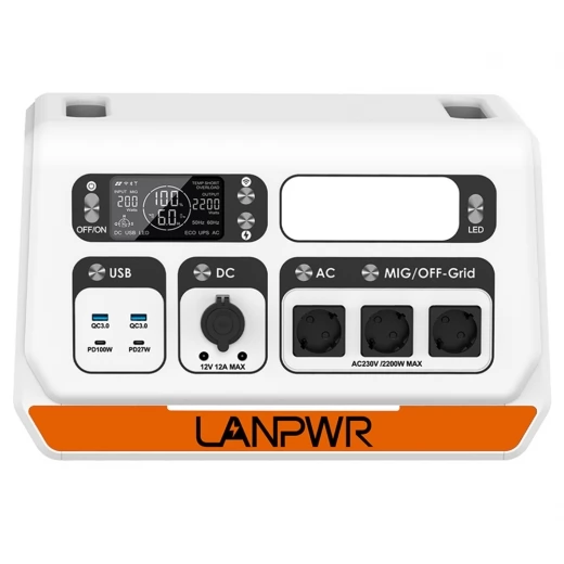 LANPWR 2200PRO Portable Power Station, with On-grid Inverter, Support 200W/400W/600W/800W - EU Plug