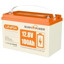 SUNHOOPOWER 12V 100Ah LiFePO4 Battery, 1280Wh Energy, Built-in 100A BMS, Max.1280W Load Powe
