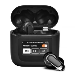 Slimme Bluetooth 5.3 oordopjes met LCD-aanraakscherm, Waterdichte draadloze sportkoptelefoon - Zwart