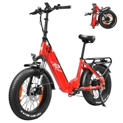KAISDA K20F Foldable Electric Bike, 250W Motor, 36V 25Ah Battery, 20*4.0-inch Tires, 25km/h Max Speed - Red