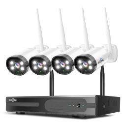 Hiseeu 10CH NVR 3MP WiFi Security System Kit, with 4 Cameras, Human Detection, IR Night Vision, 2-way Audio