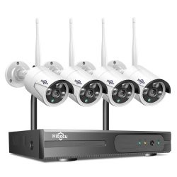Hiseeu Draadloos Beveiligingscamerasysteem met 10CH NVR, Eén-Weg Audio, 4Pcs 5MP Buiten/Binnen WiFi Bewakingscamera's