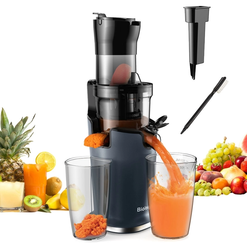 Kaltpress-Entsafter BioloMix, mit 78 mm/3,07 Zoll Einfüllschacht, 200 W 40-65 U/min starker Motor, geräuscharm – Blau