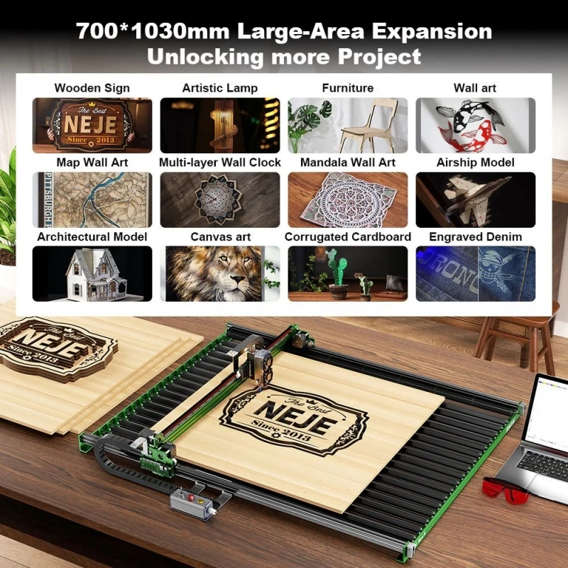 NEJE Max4 V2 E80 20W Laser Engraver and Cutter, Motorized Z-Axis