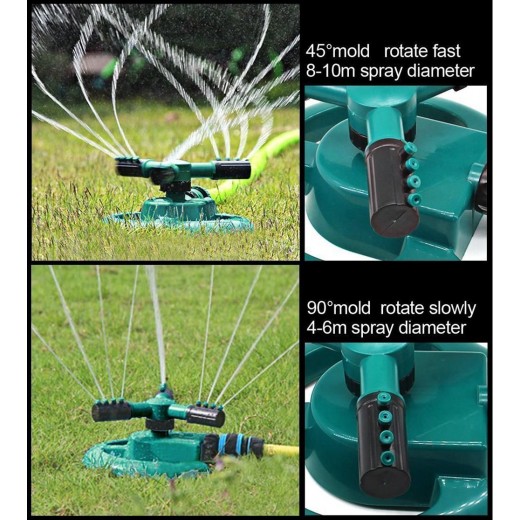 Automatic 360 Rotating Adjustable Garden Water Sprinklers with 3 Arm Sprayer - Green