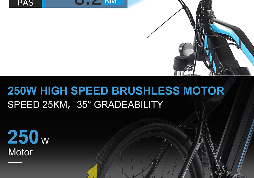 BEZIOR M1 Electric Bike 48V 12.5Ah Battery 250W Brushless Motor 27.5 inch Tire Aluminum Alloy Frame Shimano 5-speed Shift Max Speed 25km/h 80KM Power-assisted mileage Range 5 inch Smart LCD Meter IP54 Waterproof - Black Blue