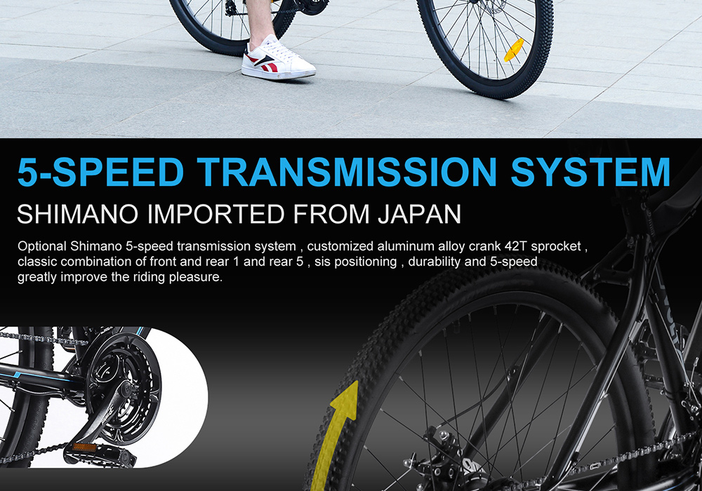 BEZIOR M1 Electric Bike 48V 12.5Ah Battery 250W Brushless Motor 27.5 inch Tire Aluminum Alloy Frame Shimano 5-speed Shift Max Speed 25km/h 80KM Power-assisted mileage Range 5 inch Smart LCD Meter IP54 Waterproof - Black Blue