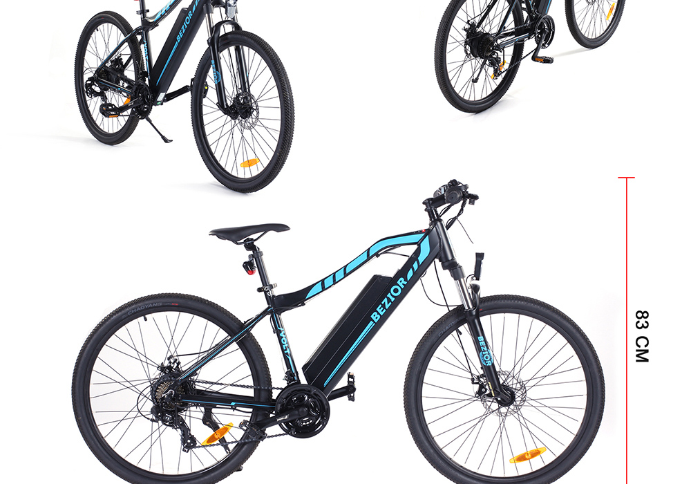 BEZIOR M1 Electric Bike 48V 12.5Ah Battery 250W Brushless Motor 27.5 inch Tire Aluminum Alloy Frame Shimano 5-speed Shift Max Speed 25km/h 80KM Power-assisted mileage Range 5 inch Smart LCD Meter IP54 Waterproof - Black Blue