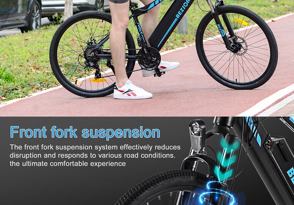 BEZIOR M1 Electric Bike 48V 12.5Ah Battery 250W Brushless Motor 27.5 inch Tire Aluminum Alloy Frame Shimano 5-speed Shift Max Speed 25km/h 80KM Power-assisted mileage Range 5 inch Smart LCD Meter IP54 Waterproof - Black Blue