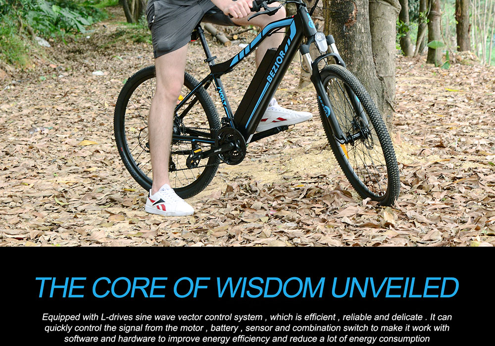 BEZIOR M1 Electric Bike 48V 12.5Ah Battery 250W Brushless Motor 27.5 inch Tire Aluminum Alloy Frame Shimano 5-speed Shift Max Speed 25km/h 80KM Power-assisted mileage Range 5 inch Smart LCD Meter IP54 Waterproof - Black Blue