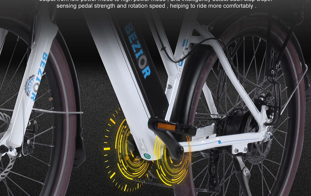 BEZIOR M2 Electric Bike 48V 12.5Ah Battery 250W Brushless Motor 26 inch Tire Aluminum Alloy Frame Shimano 5-speed Shift Max Speed 25km/h 80KM Power-assisted mileage Range 5 inch Smart LCD Meter - White