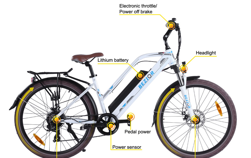 BEZIOR M2 Electric Bike 48V 12.5Ah Battery 250W Brushless Motor 26 inch Tire Aluminum Alloy Frame Shimano 5-speed Shift Max Speed 25km/h 80KM Power-assisted mileage Range 5 inch Smart LCD Meter - White
