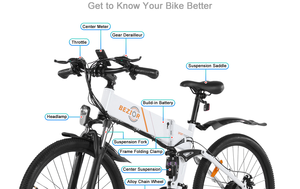 BEZIOR M26 Folding Electric Bike 48V 10Ah Battery 500W Brushless Motor 26 inch Tire Aluminum Alloy Frame Shimano 7-speed Shift Max Speed 30km/h LCD Meter Disk Brake - White