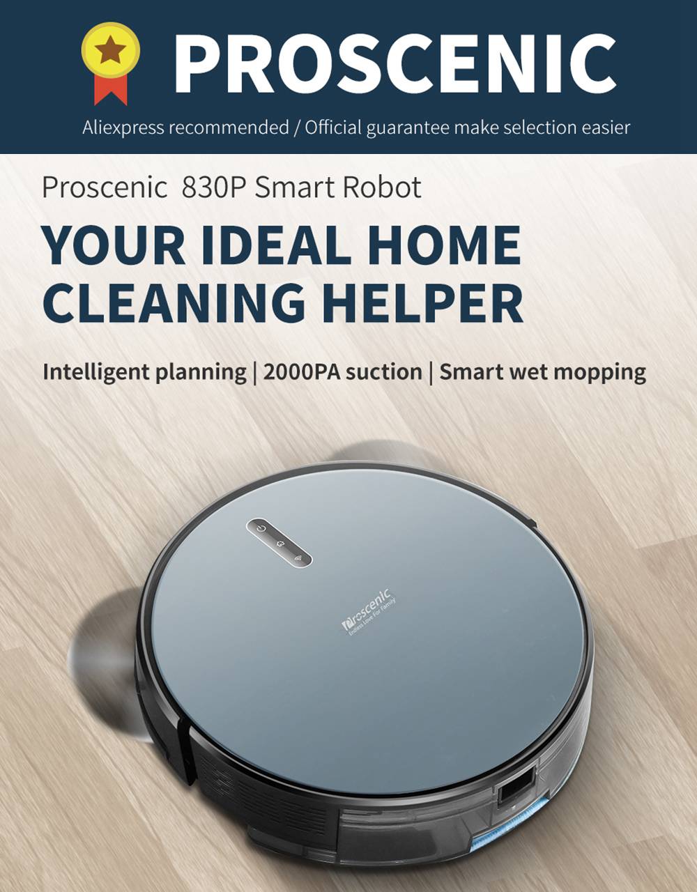 Proscenic 830T 2 in 1 WLAN Robot Vacuum Cleaner 2000PA Suction Smart App  Control with Wet Cleaning - GEEKMAXI.COM
