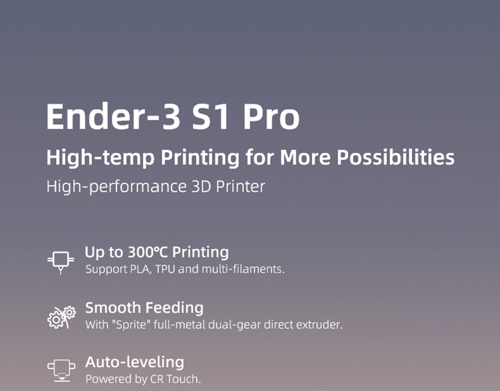 Creality Ender-3 S1 Pro 3D Printer, Sprite Dual-gear Direct Extruder, Dual Z-axis Sync, PLA/ABS/Wood/TPU/PETG/PA Printing, Bend Spring Sheet to Release Print, 220*220*270mm