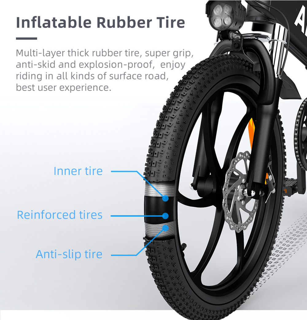 ADO A20+ Electric Folding Bike 20 inch City Bicycle 350W Hall Brushless Gear DC Motor SHIMANO 7-Speed Rear Derailleur 36V 10.4Ah Removable Battery 35km/h Max speed up to 60km Max Range IPX5 Double Shock-absorption Aluminum alloy Frame - Black