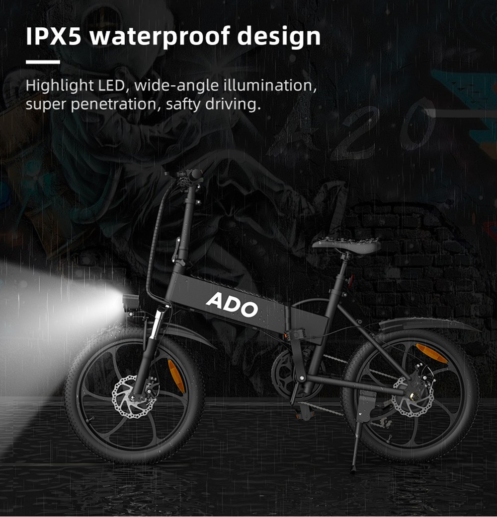 ADO A20+ Electric Folding Bike 20 inch City Bicycle 350W Hall Brushless Gear DC Motor SHIMANO 7-Speed Rear Derailleur 36V 10.4Ah Removable Battery 35km/h Max speed up to 60km Max Range IPX5 Double Shock-absorption Aluminum alloy Frame - Black