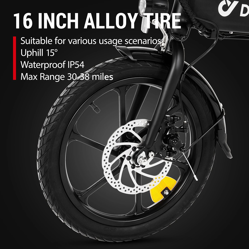 DYU A1F Pro Folding Electric Bike, 250W Motor, 36V 7.5Ah Battery, 16*1.75-inch Tire, 25km/h Max Speed, 40km Max Range, Front
