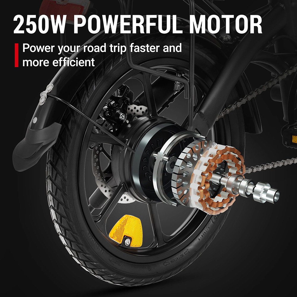 DYU A1F Pro Folding Electric Bike, 250W Motor, 36V 7.5Ah Battery, 16*1.75-inch Tire, 25km/h Max Speed, 40km Max Range, Front
