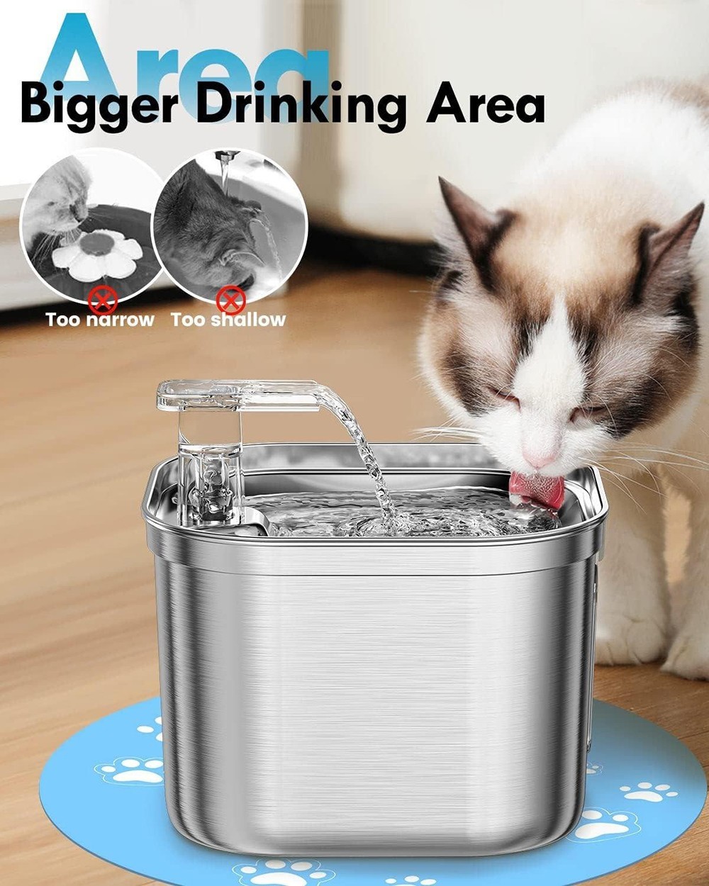 2.2L stainless steel pet drinking fountain