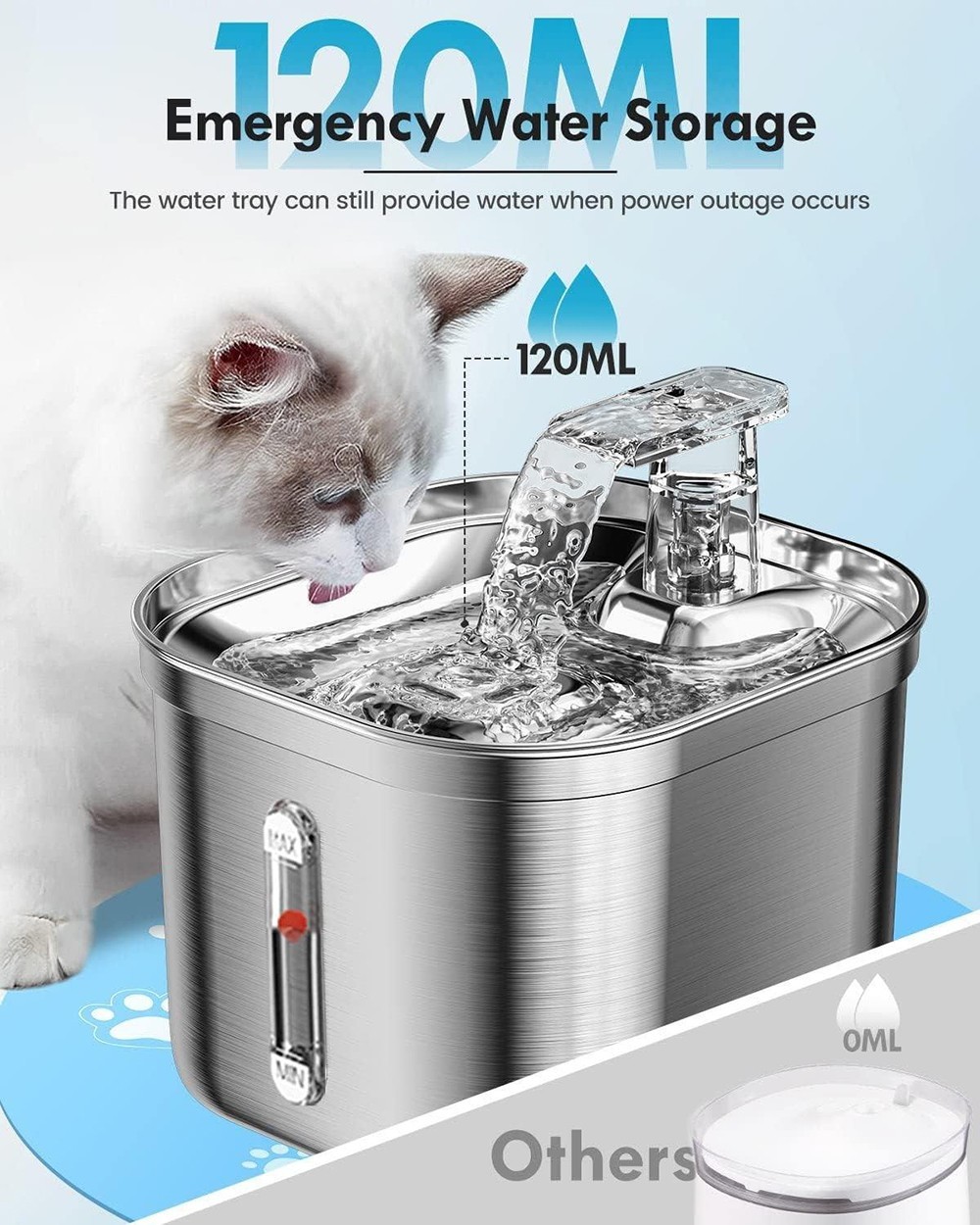 2.2L stainless steel pet drinking fountain