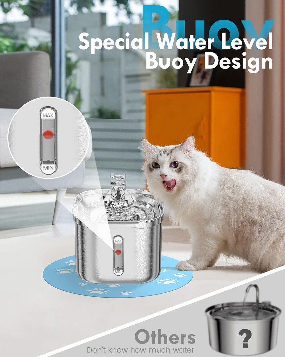 2.2L stainless steel pet drinking fountain
