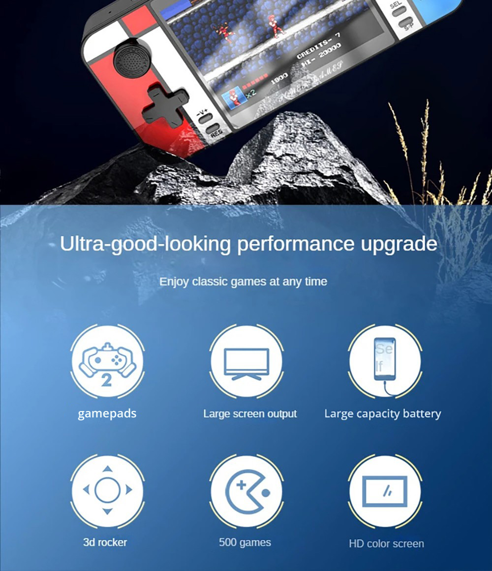 D41 2-in-1 Handheld Game Console with 2 Gamepads, Power Bank, 500
