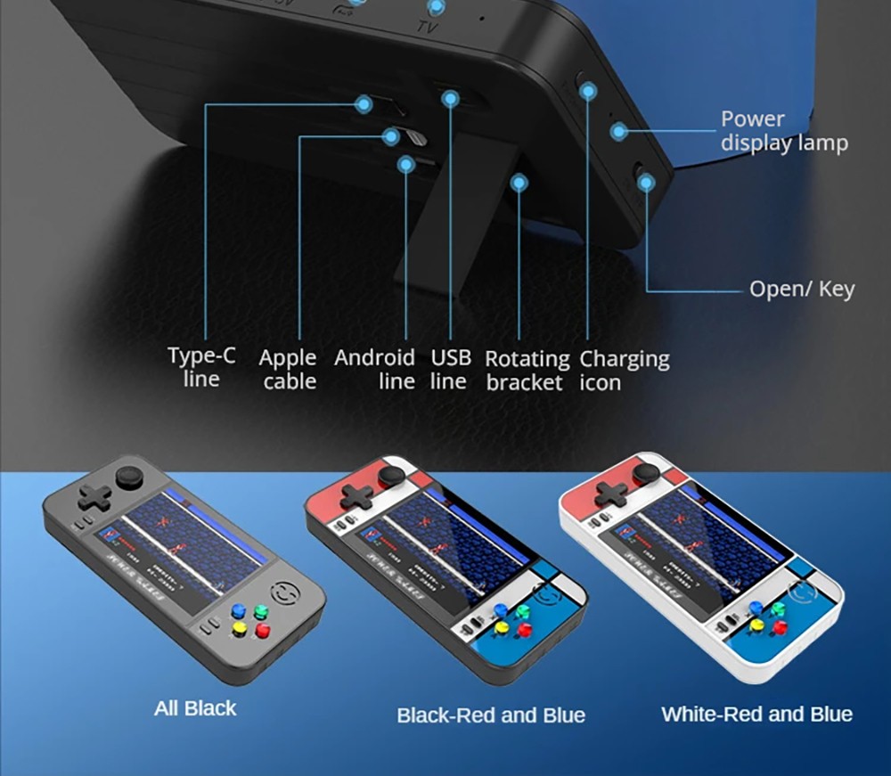 D41 2-in-1 Handheld Game Console with 2 Gamepads, Power Bank, 500