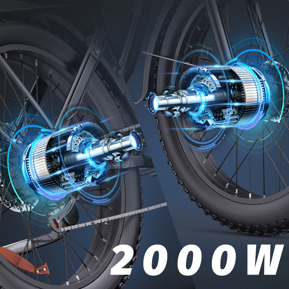 Ridstar E26 Pro Electric Bike, 1000W*2 Motor, 48V 23Ah Battery, 26*4 ...