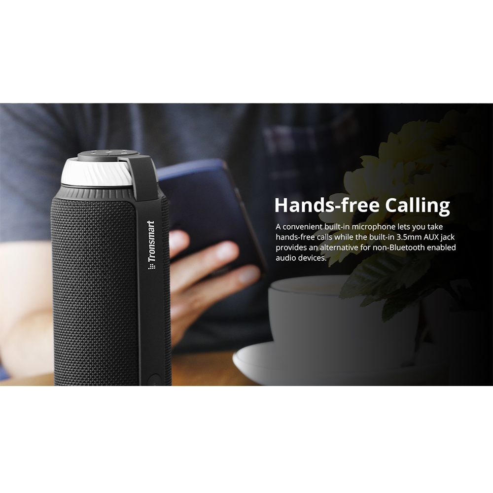 Tronsmart Element T6 25W Portable Bluetooth Speaker with 360 Degree Stereo Sound and Built-in Microphone - Black