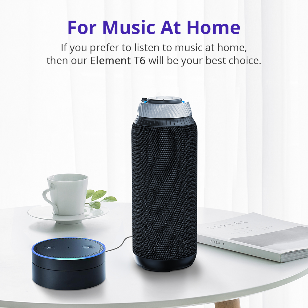 Tronsmart Element T6 25W Portable Bluetooth Speaker with 360 Degree Stereo Sound and Built-in Microphone - Black