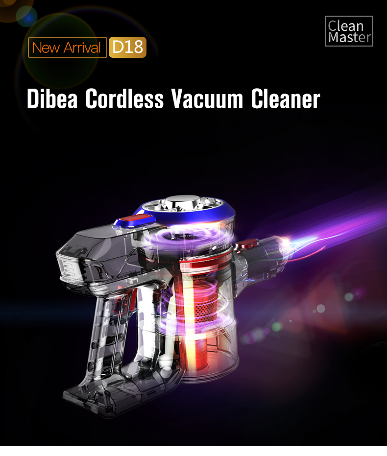 Dibea D18 Cordless Stick Vacuum Cleaner 9000Pa Suction LED Light 2 in 1 Handheld Car Vacuum - Gold EU Plug