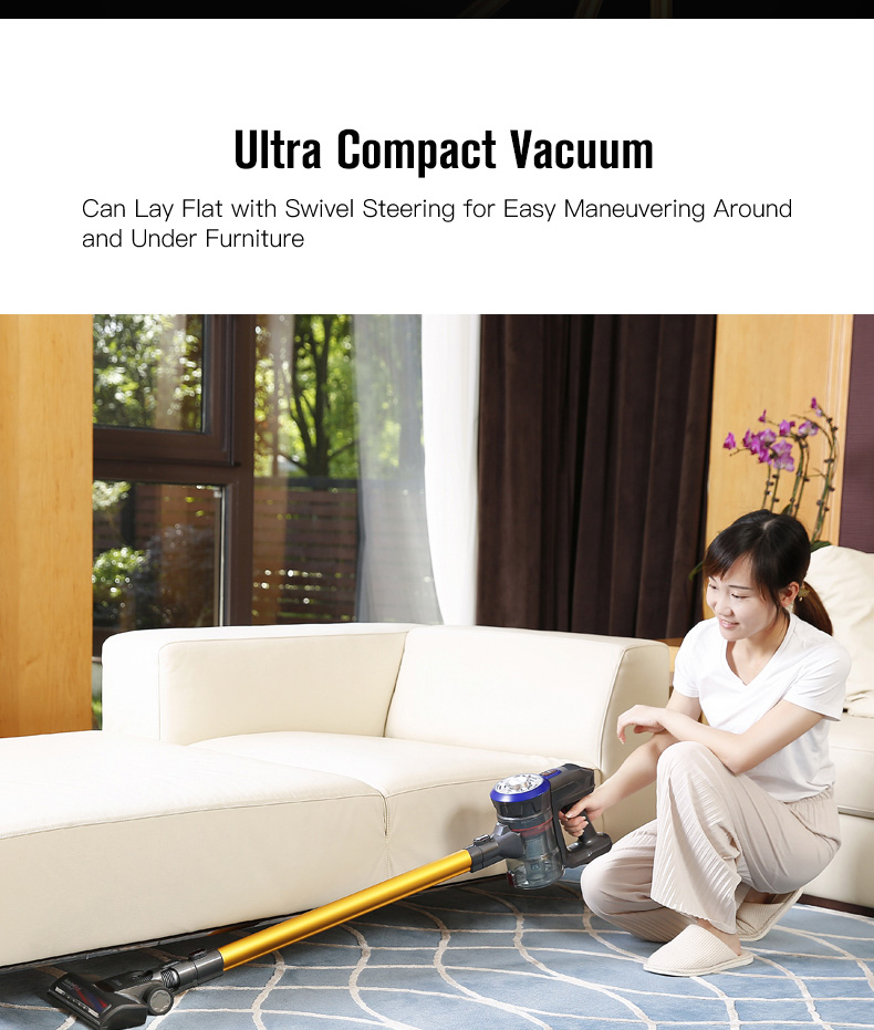 Dibea D18 Cordless Stick Vacuum Cleaner 9000Pa Suction LED Light 2 in 1 Handheld Car Vacuum - Gold EU Plug