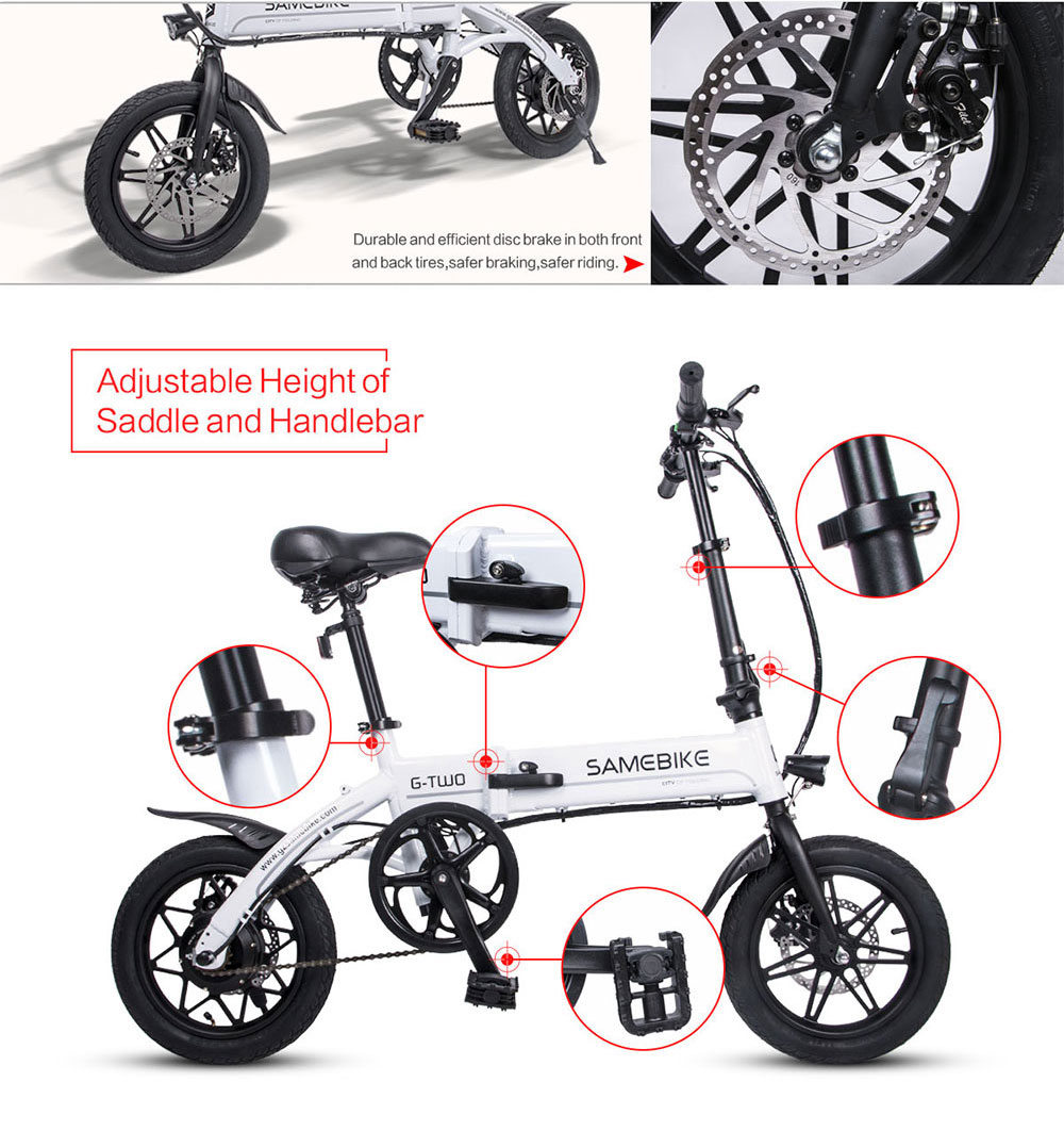 Samebike YINYU14 Folding Smart Bicycle Moped Electric Bike 250W Motor Max 30km/h 14 Inch Tire - White