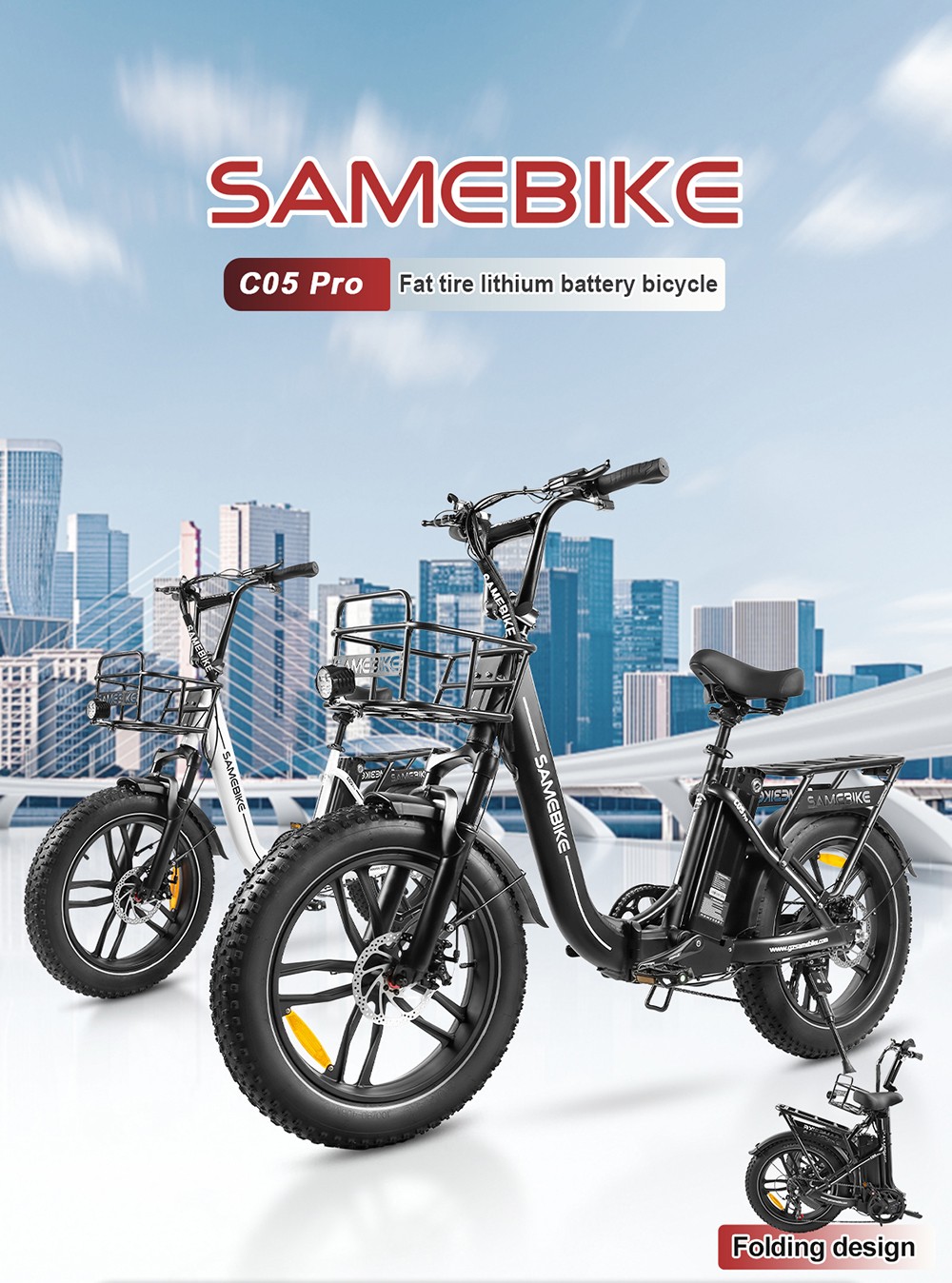 SAMEBIKE C05 Pro Electric Bike 500W Motor 36V 13Ah Battery 20*4-inch Tires 35km/h Max Speed 70km Max Range Mechanical Dis