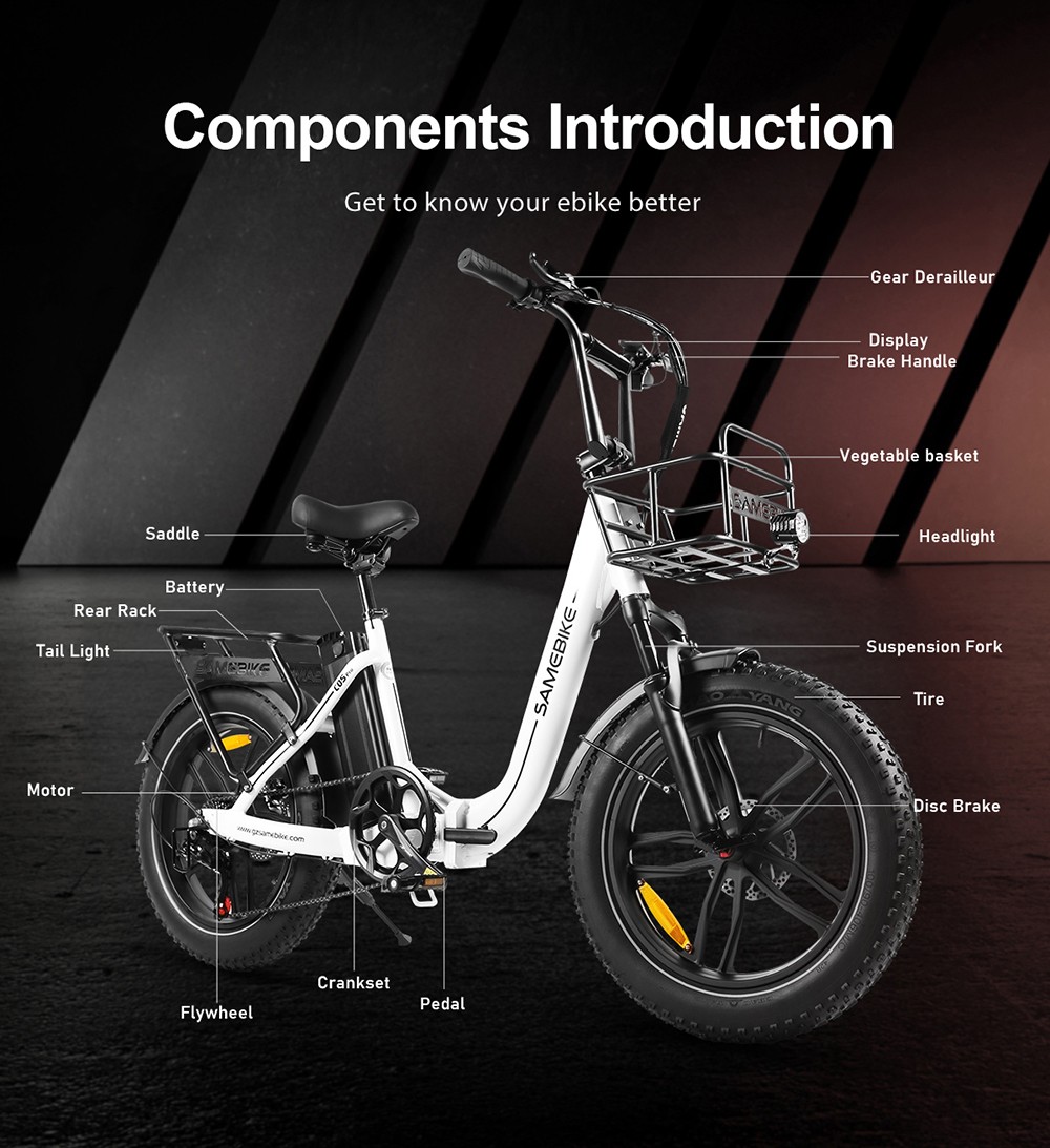 SAMEBIKE C05 Pro Electric Bike 500W Motor 36V 13Ah Battery 20*4-inch Tires 35km/h Max Speed 70km Max Range Mechanical Dis