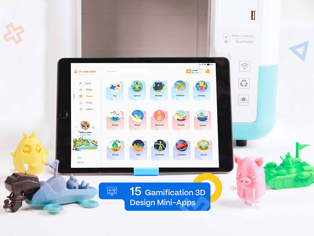 AOSEED X-MAKER 3D Printer for Kids and Beginner  Leveling-Free Bed  Wi-Fi Printing  Ultra Silent  App Control  PLA/ABS Filament