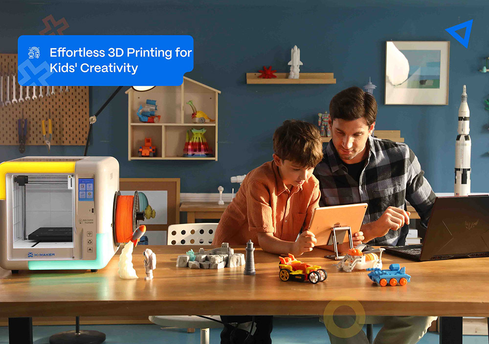 AOSEED X-MAKER 3D Printer for Kids and Beginner  Leveling-Free Bed  Wi-Fi Printing  Ultra Silent  App Control  PLA/ABS Filament