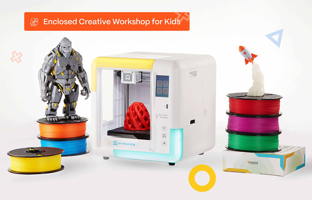AOSEED X-MAKER 3D Printer for Kids and Beginner  Leveling-Free Bed  Wi-Fi Printing  Ultra Silent  App Control  PLA/ABS Filament