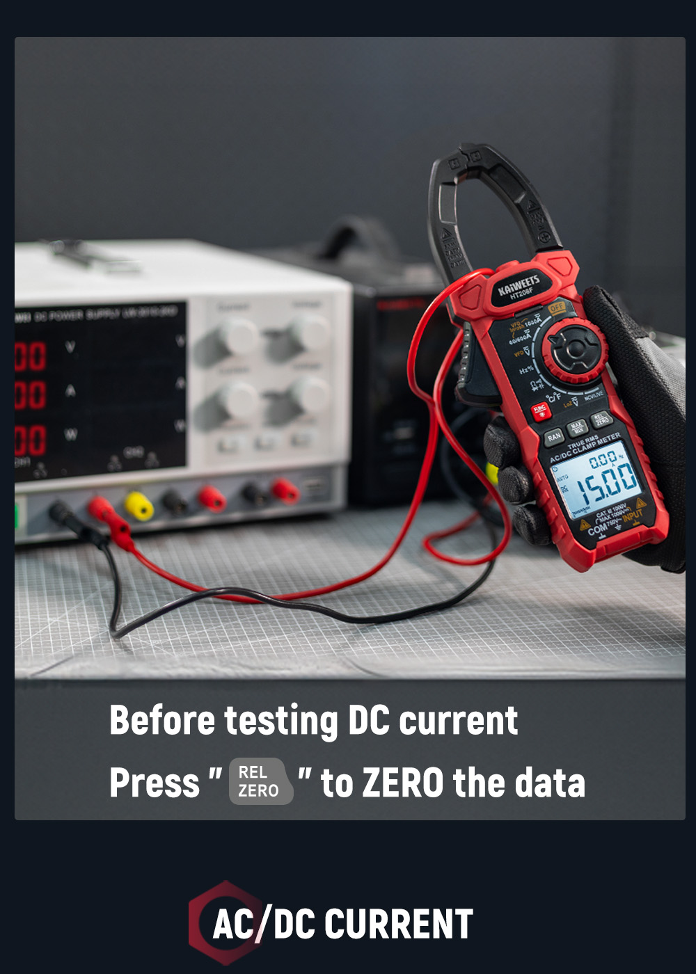 KAIWEETS HT208F Inrush Digital Clamp Meter 1000A with Backlit TRMS 6000 Counts 15min Auto-shutdown 38mm Large Jaw Design