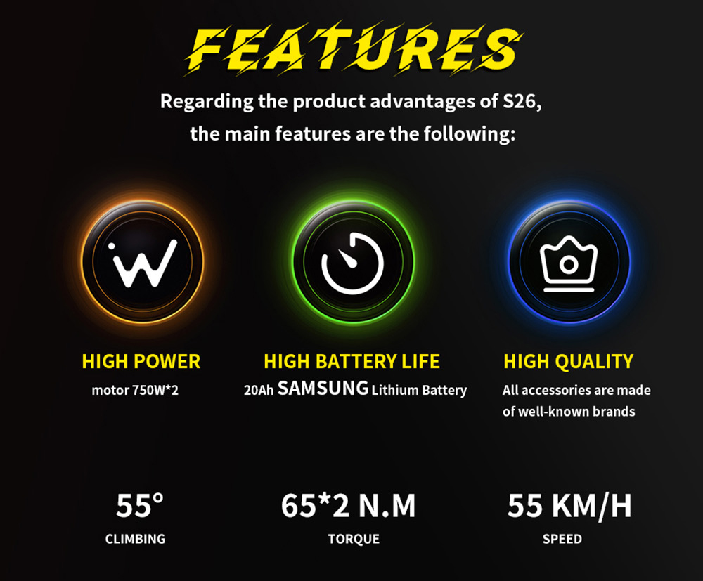 DUOTTS N26 Electric Bike 750W*2 Motors 55km/h Max Speed 26*4 0' Inflatable Tires 48V 20Ah Samsung Battery 120-150km Range