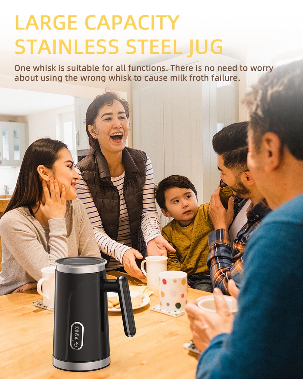 BioloMix BMF101 4 in 1 Electric Milk Frother and Warmer Automatic Hot and Cold for Latte Foam Maker Hot Chocolates Cappuc