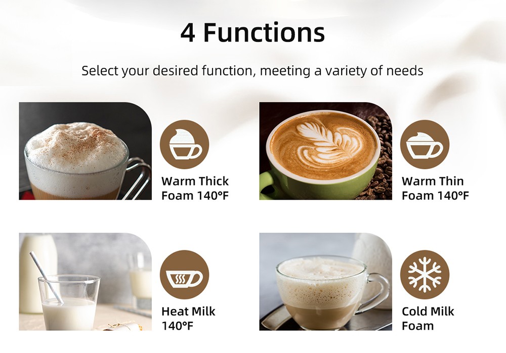 BioloMix BMF101 4 in 1 Electric Milk Frother and Warmer Automatic Hot and Cold for Latte Foam Maker Hot Chocolates Cappuc