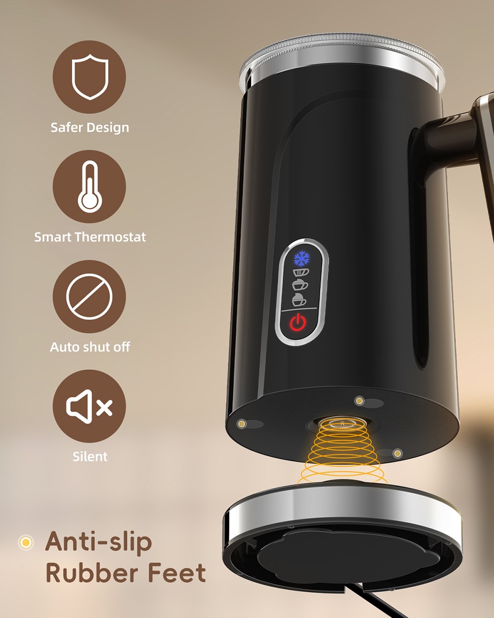 BioloMix BMF101 4 in 1 Electric Milk Frother and Warmer Automatic Hot and Cold for Latte Foam Maker Hot Chocolates Cappuc