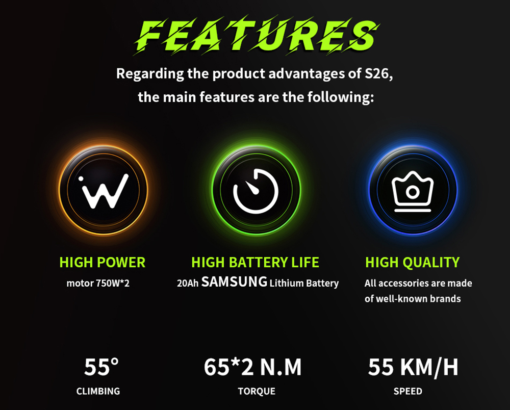 DUOTTS N26 Electric Bike  750W*2 Motors  55km/h Max Speed  26*4 0' Inflatable Tires  48V 20Ah Samsung Battery  120-150km Range
