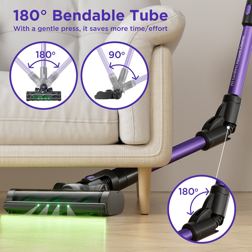 Yanhama H3 Cordless Vacuum Cleaner  38kPa/550W Powerful Suction  60min Max Runtime  180° Swivel Handle  Green LED Light  for H
