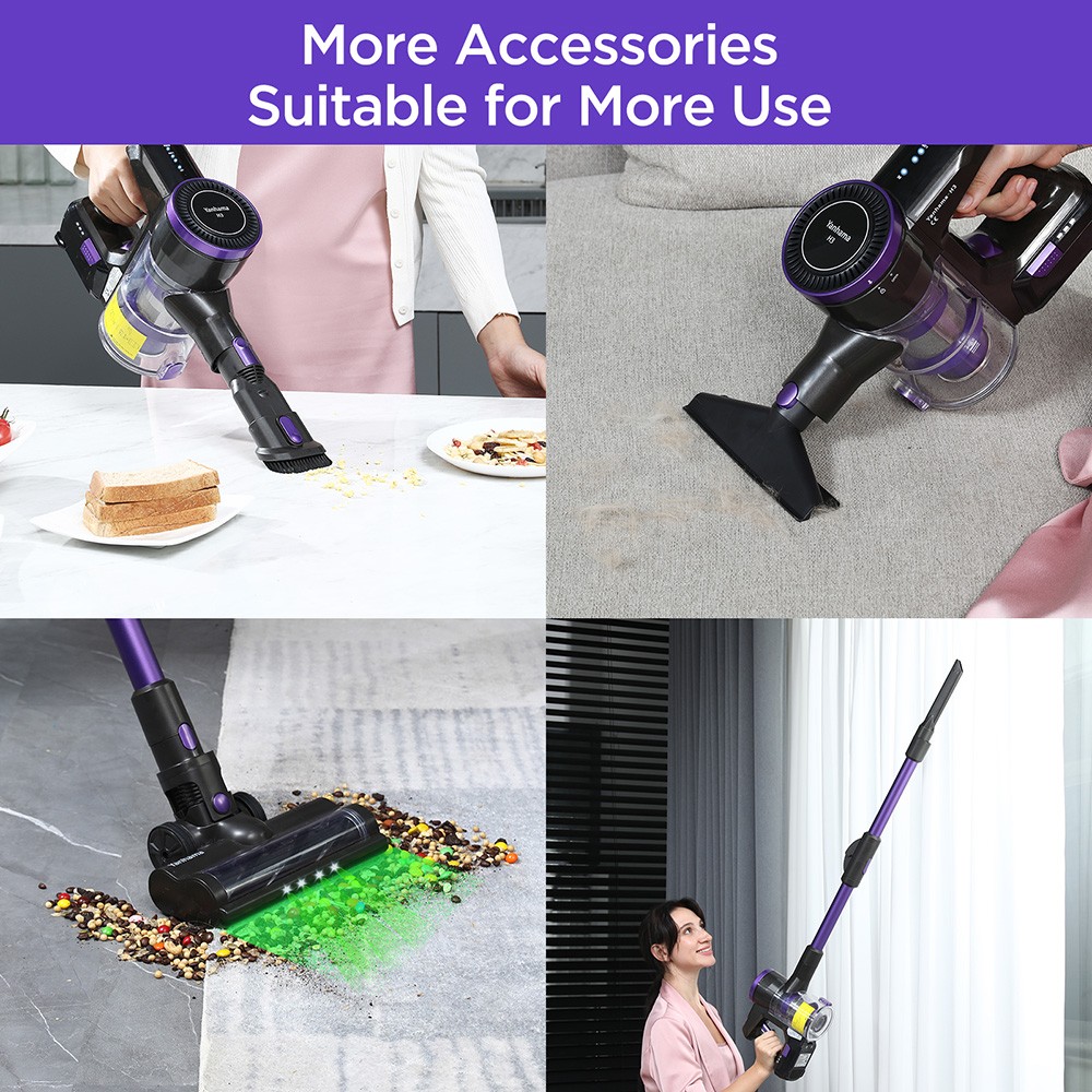 Yanhama H3 Cordless Vacuum Cleaner  38kPa/550W Powerful Suction  60min Max Runtime  180° Swivel Handle  Green LED Light  for H